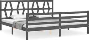vidaXL szürke tömör fa ágykeret fejtámlával 200 x 200 cm