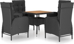 vidaXL 5 részes fekete polyrattan és akácfa kerti étkezőgarnitúra