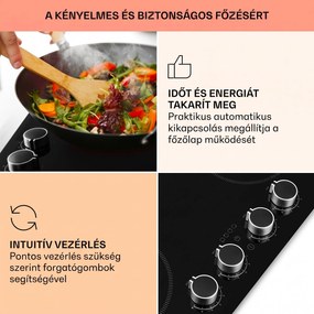 Klarstein Kochheld, indukciós főzőlap, 6000 W, 4 zóna, forgó szabályozók, üveg, fekete