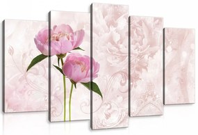 Vászonkép 5 darabos, Rózsák rózsaszín háttérmintával 100x60 cm méretben