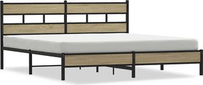 vidaXL sonoma tölgy színű fém ágykeret matrac nélkül 200 x 200 cm