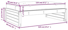 vidaXL fehér tömör fenyőfa kerti lábzsámoly párnával 120x80 cm