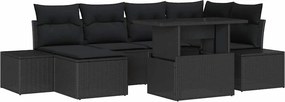 vidaXL Kerti Kanapé Szett párnával tárolóval 7 pcs Fekete polirattan