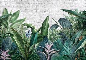 Fotótapéta Banánlevél tégla és trópusi virágok 150x105 +ragasztó