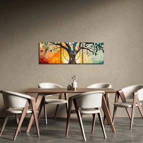 Kép – Mozaik – nap és fa I. (órával) (90x30 cm)