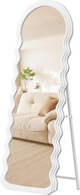 SONGMICS álló tükör, hullámos formájú padlótükör állvánnyal, 160 x 50 cm, fehér