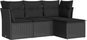 vidaXL 4 részes fekete polyrattan kerti ülőgarnitúra párnákkal
