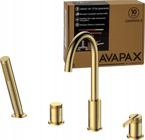 Kádtöltő csaptelep álló 4 lyukú zuhanyzóval Arany szálcsiszolt Avapax