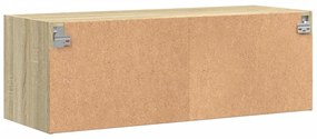sonoma-tölgyszínű faliszekrény üvegajtókkal 102 x 37 x 35 cm