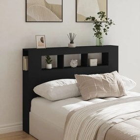 fekete szerelt fa LED-es fejtámla 140x18,5x103,5 cm