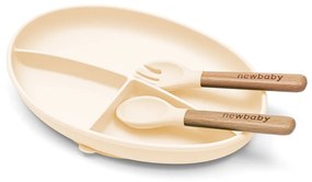 New Baby bézs színű szilikon étkészlet gyerekeknek