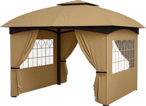 Outsunny 3,4x3,4m vízálló kertipavilon 4 oldalfallal, dupla tetővel, UV-védelemmel ellátott parti sátor, horganyzott fém kerettel, kerthez | Aosom