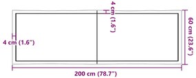 kezeletlen tömör fa asztallap 200x60x(2-6) cm