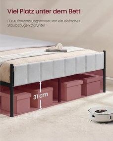 Franciaágy keret 160 x 200 cm, kárpitozott fejtámlával, acél keret, szürke