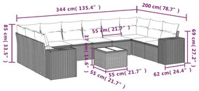 11 részes barna polyrattan kerti ülőgarnitúra párnákkal