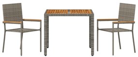 Kert étkező szett 3 pcs Szürke 90 x 90 x 75 cm polirattan