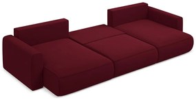 Borvörös bársony kinyitható-tárolóhelyes (U alakú) sarokkanapé Kapua – Makamii