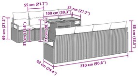 Kerti Kanapé Szett 9 pcs Barna és szürke 100 x 55 x 73 cm