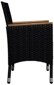 9 részes fekete polyrattan és tömör fa kerti étkezőgarnitúra