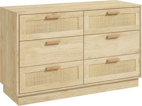 HOMCOM Rattan Rácsos Fiókos Éjjeli Szekrény Bohemian Stílusú Hálószoba Komód Borító Rész a Nappaliba 110x40x69 cm Természetes | Aosom