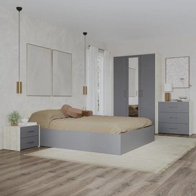 Malmo V4 hálószoba szett 140 x 200 cm-es ággyal, Fehér tölgy / Antracit