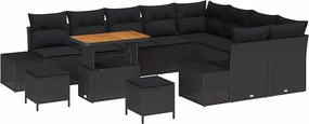 vidaXL Kerti Kanapé Szett párnával 12 pcs Fekete polirattan