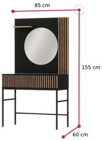 RATINA sminkasztal, 85x155x60, artisan tölgy/fekete matt