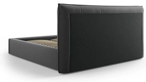 Sötétszürke kárpitozott ágyneműtartós franciaágy ágyráccsal 180x200 cm Elio – Milo Casa