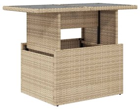 vidaXL bézs polyrattan üveglapos kerti asztal 100 x 55 x 73 cm