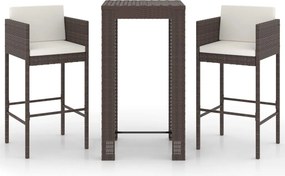 vidaXL 3 részes barna polyrattan kerti bárszett párnákkal