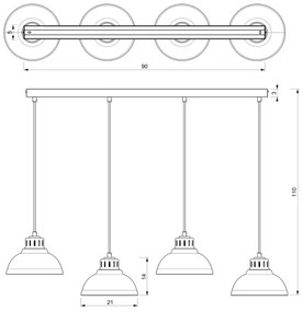 Csillár zsinóron SVEN 4xE27/15W/230V piros