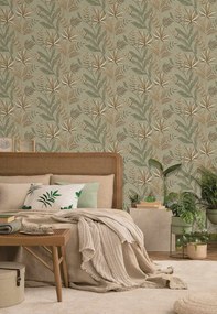 Decoprint Terra Nova Tropical Weave barna-szürke leveles texturált vlies tapéta – TN29083