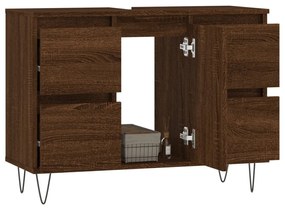 Barna tölgyszínű szerelt fa mosdószekrény 80 x 33 x 60 cm