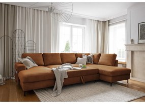 Narancssárgásbarna kordbársony kinyitható sarokkanapé (jobb oldali) Lofty Lilly – Miuform