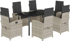 vidaXL 7 részes világosszürke polyrattan kerti étkezőszett párnával