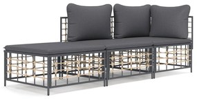 3 részes antracitszürke polyrattan kerti ülőgarnitúra párnákkal