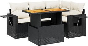 vidaXL 5 részes fekete polyrattan kerti kanapészett párnákkal
