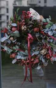 Burgundy ajtódísz, 30 cm-es koszorú, Karácsony, karácsonyi koszorú