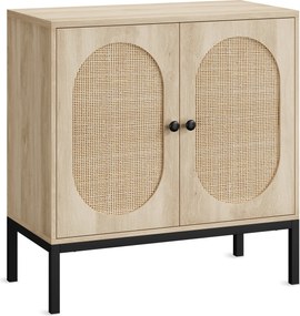 Négyzetes Lábú Boho Rattan Tálalószekrény, Dupla Rétegű Tároló, Világos