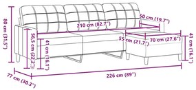 3 személyes krémszínű szövet kanapé lábtartóval 210 cm