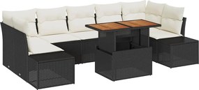 vidaXL Kert étkező szett párnával 8 pcs Fekete és Krém