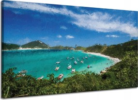 Vászonkép Nyár Hegyek Tó Csónakok Nap 120x70 cm