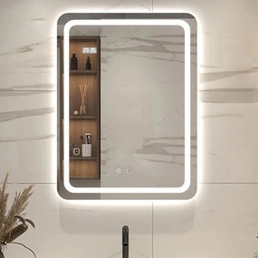 Viva AURA fürdőszoba tükör - érintőkapcsolós - páramenetesítős - órával - LED - ÁLLÓ - 60 x 80 cm