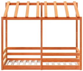 viaszbarna tömör fenyőfa gyerekágy tetővel 70 x 140 cm