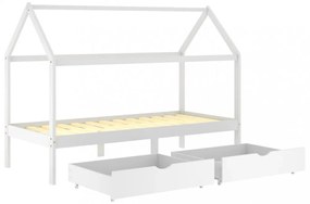 fiókos fehér tömör fenyőfa gyerekágykeret 90 x 200 cm