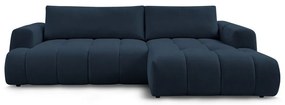 Sötétkék kinyitható-tárolóhelyes sarokkanapé (jobb oldali-heverő résszel) Fuji – Bobochic Paris