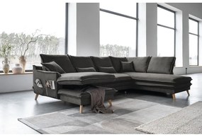 Sötétszürke kinyitható sarokkanapé (jobb oldali-U alakú) Charming Charlie – Miuform