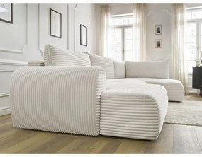 Krémszínű kordbársony kinyitható sarokkanapé (bal oldali-U alakú) Lucien – Bobochic Paris