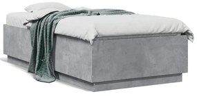 betonszürke szerelt fa ágykeret LED-del 90 x 190 cm