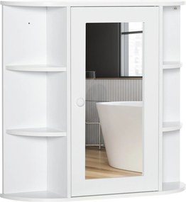 HOMCOM Fürdőszobai Tükörszekrény, Tükörajtós Fürdőszobai Szekrény, Fali Szekrény Nyitott Polcokkal, Fehér, 66 x 17 x 63 cm | Aosom